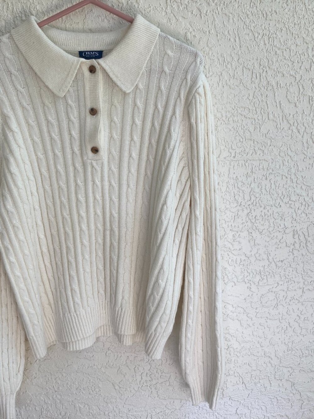 Chaps Polo Sweater XXL Cable Knit Cream Women Cotton Blend NEW